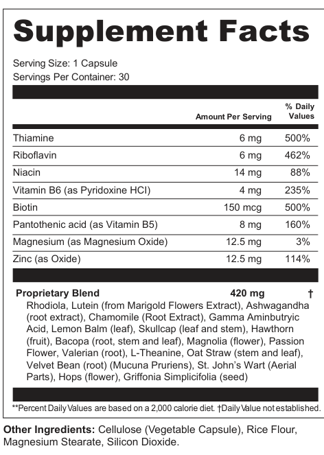 Supplement Facts for Positive Mood