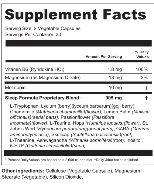 Supplement Facts for Sleep Formula